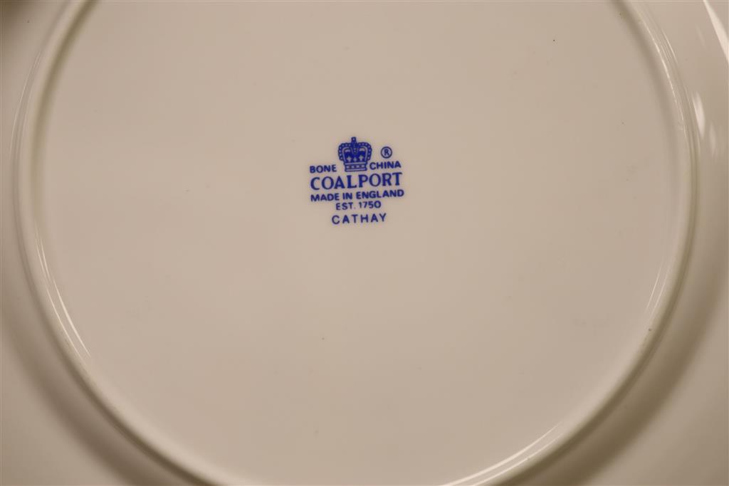 A Coalport Cathay peony pattern green dinner service for twelve settings